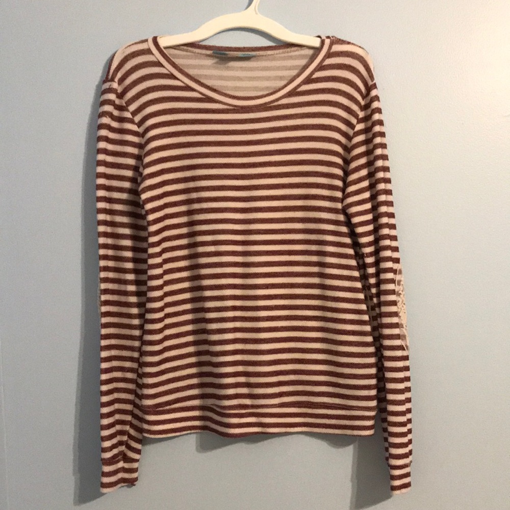 Maroon and White Striped Longsleeve Shirt!